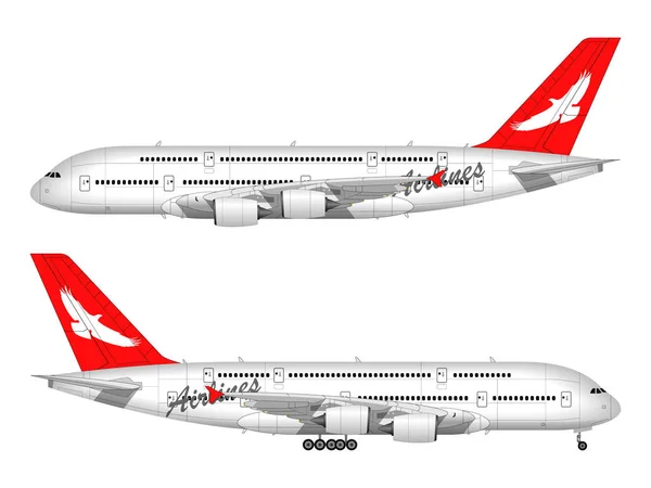 Avião Passageiros Realista Vista Lateral — Vetor de Stock