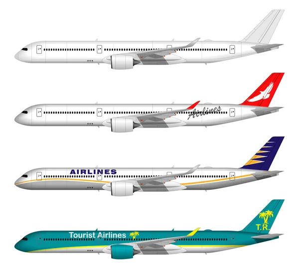 Aviones Pasajeros Realistas Listos Vista Lateral — Vector de stock