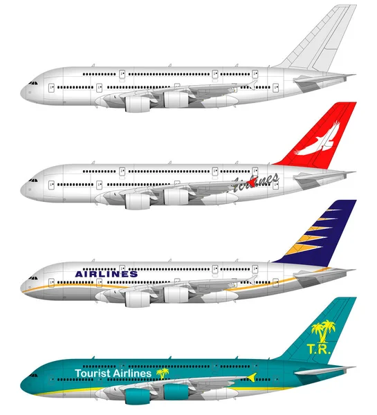 Aviones Pasajeros Realistas Listos Vista Lateral — Vector de stock