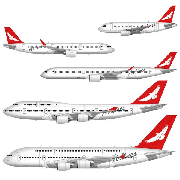 Realistiska Passagerare Flygplan Set Sidovy — Stock vektor