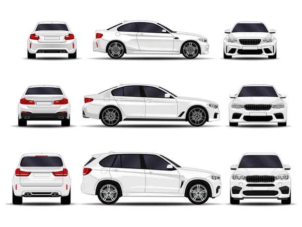 リアルな車を設定します フロント ビュー横から見た図 背面図 — ストックベクタ
