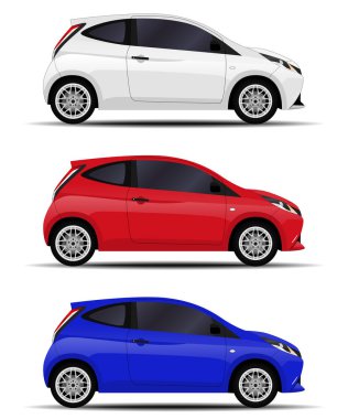 Gerçekçi arabalar hazır. Hatchback. yan görünüm.