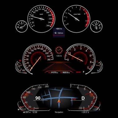 realistic car dashboard. Set clipart