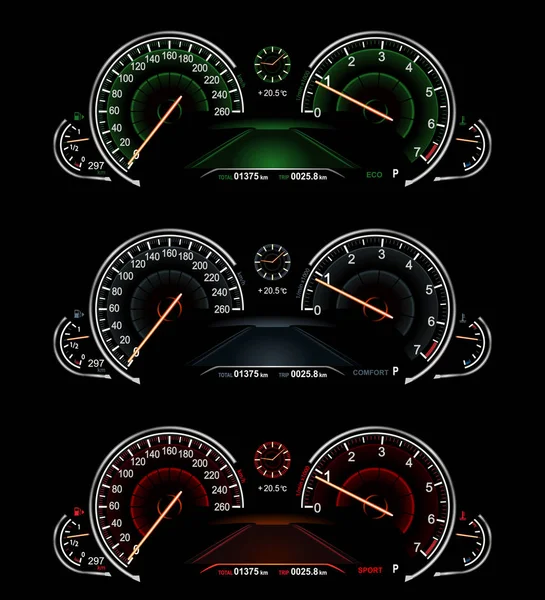 Tablero Instrumentos Coche Realista Conjunto — Vector de stock