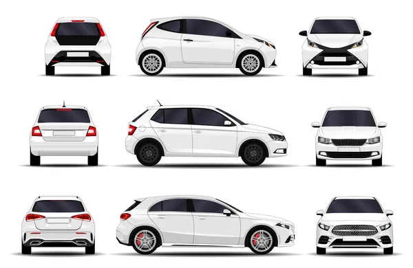 Gerçekçi arabalar hazır. Hatchback. Ön görünüm, yan görünüm, arka görünüm.