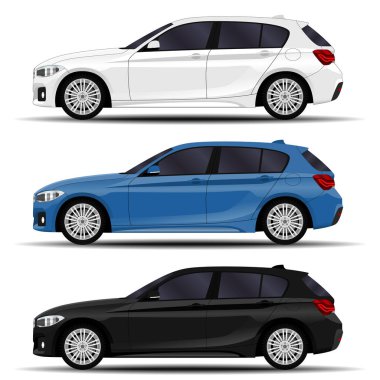 Gerçekçi arabalar hazır. Hatchback. yan görünüm.