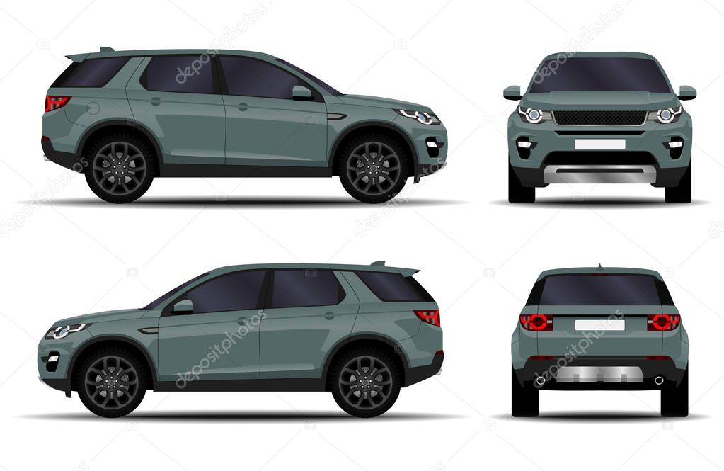 realistic SUV car. front view; side view; back view.