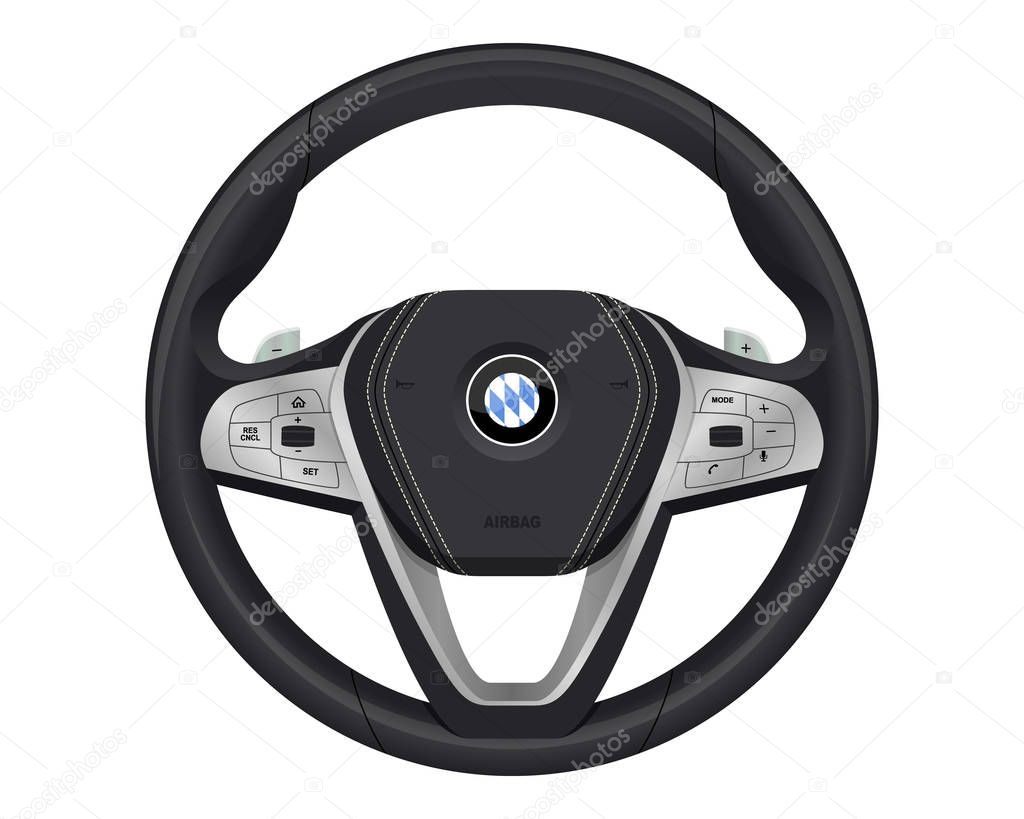 realistic car. luxury steering wheel.