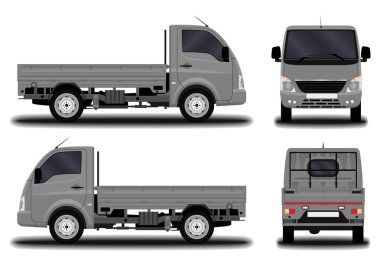 gerçekçi kamyon. Önden Görünüm; yan görünümü; Arkadan Görünüm.