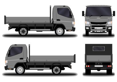 gerçekçi kamyon. Önden Görünüm; yan görünümü; Arkadan Görünüm.