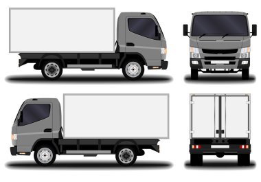 gerçekçi kamyon. Önden Görünüm; yan görünümü; Arkadan Görünüm.