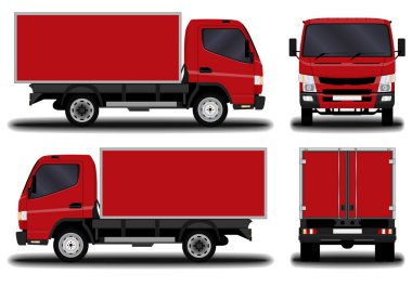 gerçekçi kamyon. Önden Görünüm; yan görünümü; Arkadan Görünüm.