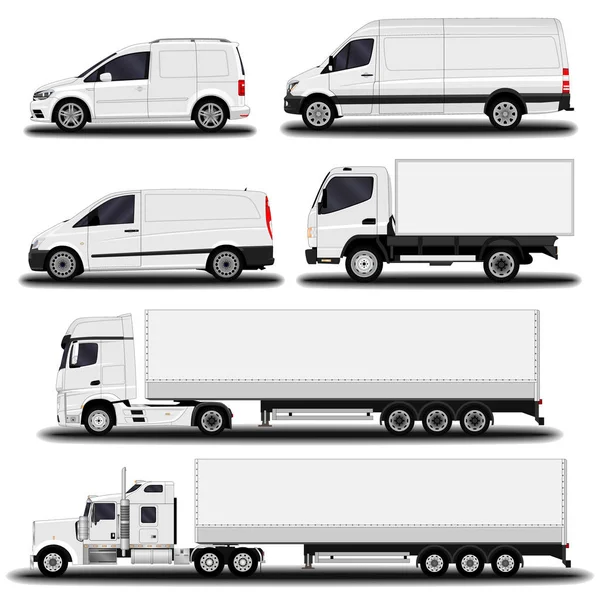 Zestaw Pojazdów Cargo Ciężarówka Van — Wektor stockowy