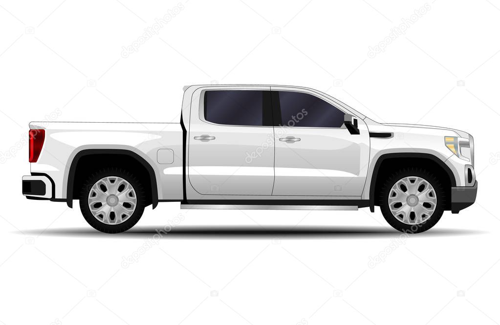 realistic car. truck, pickup. side view.