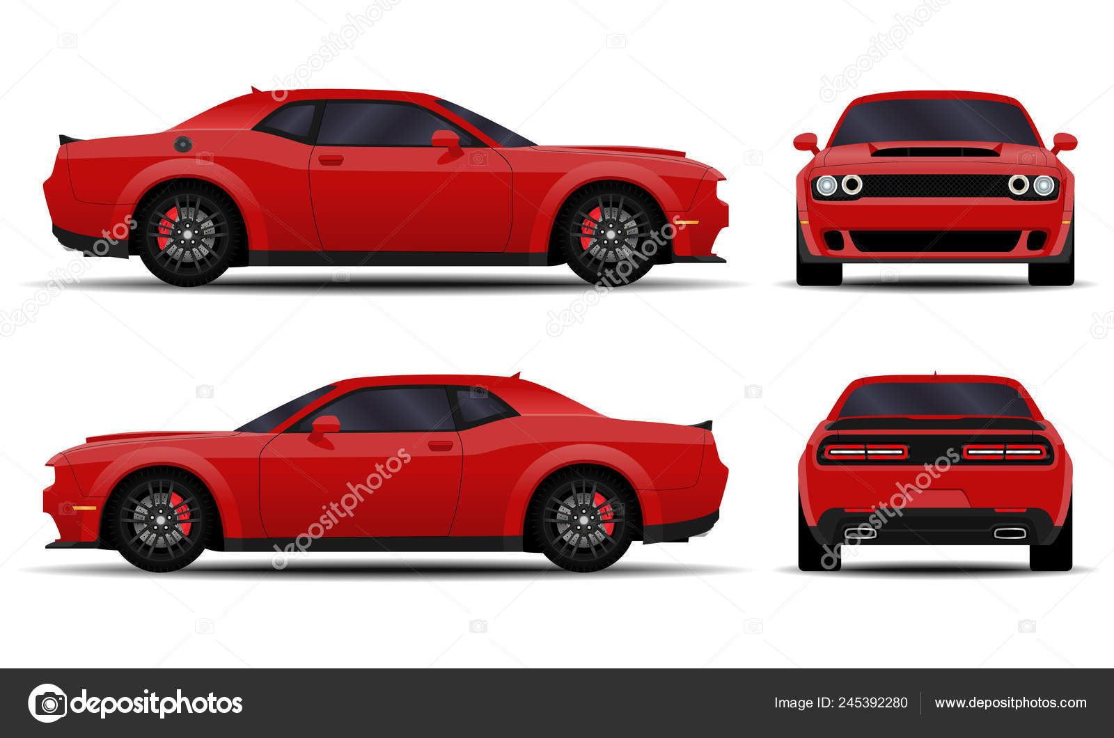 リアルな車 筋肉の車 正面図背面図側面図 ストックベクター C Chel11