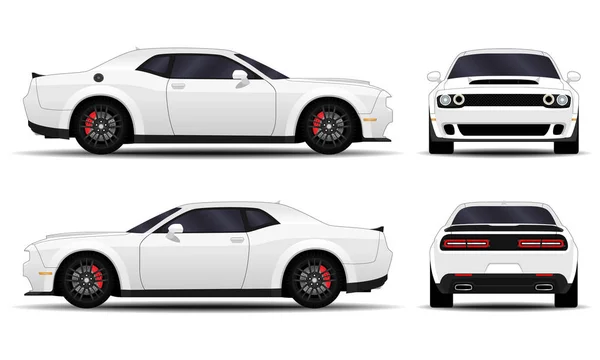 Realistic Car Muscle Car Side View Back View Front View — Stock Vector