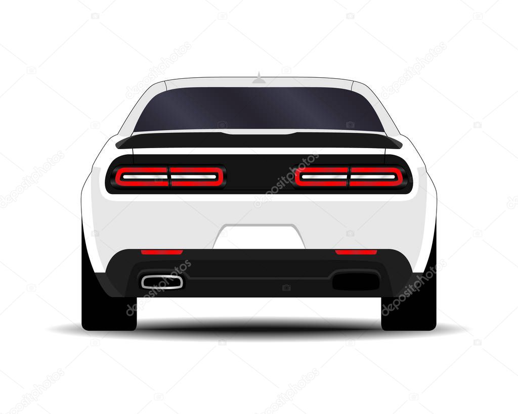 realistic car. Muscle car. back view.