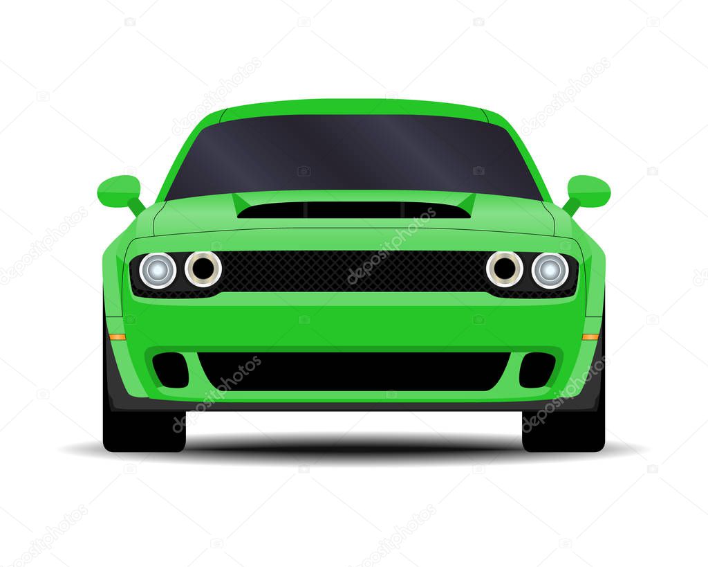 realistic car. Muscle car. front view.