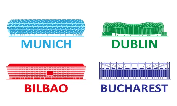 Estádio Futebol Pronto Munique Dublin Bilbau Bucareste — Vetor de Stock