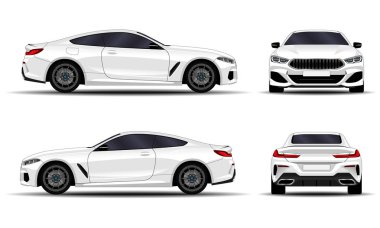 gerçekçi araba. spor coupe. Önden görünüm; yan görünümü; Arkadan görünüm.