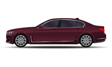 Gerçekçi bir araba. Sedan. yan görünüm.