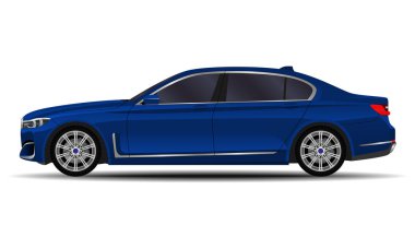 Gerçekçi bir araba. Sedan. yan görünüm.