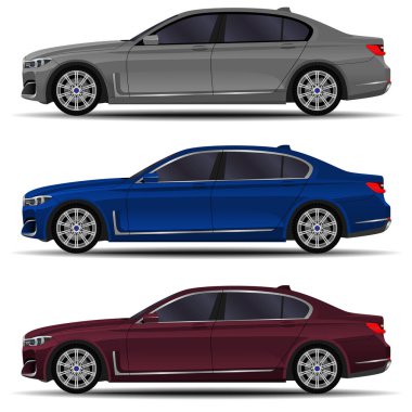 gerçekçi araba. sedan araba seti. yan görünüm.