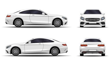 gerçekçi araba. spor coupe. Önden görünüm; yan görünümü; Arkadan görünüm.