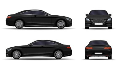 gerçekçi araba. spor coupe. Önden görünüm; yan görünümü; Arkadan görünüm.