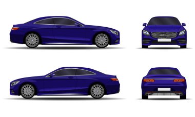 gerçekçi araba. spor coupe. Önden görünüm; yan görünümü; Arkadan görünüm.