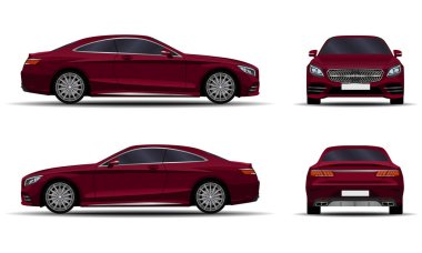 gerçekçi araba. spor coupe. Önden görünüm; yan görünümü; Arkadan görünüm.