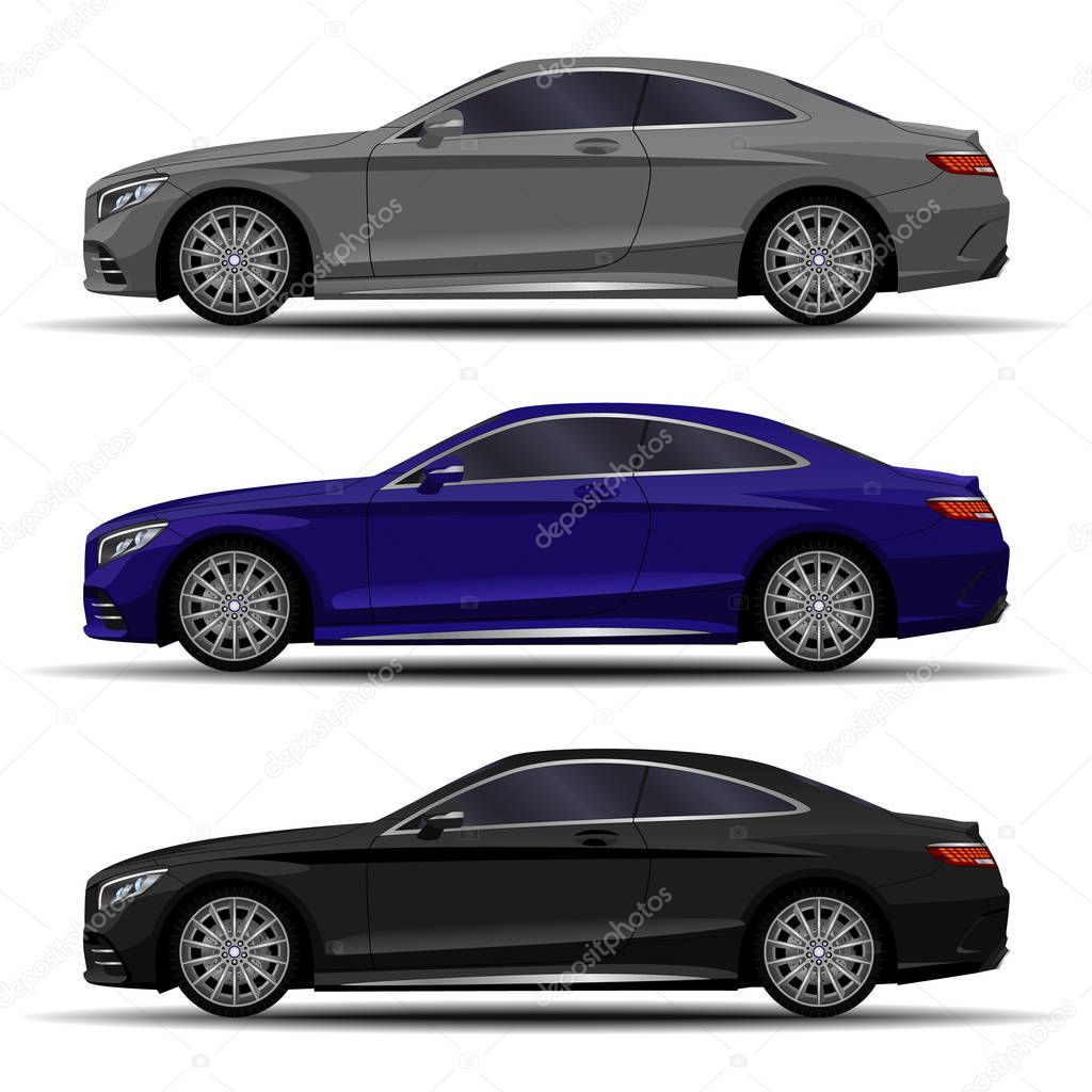 realistic car. sport coupe cars set. side view.