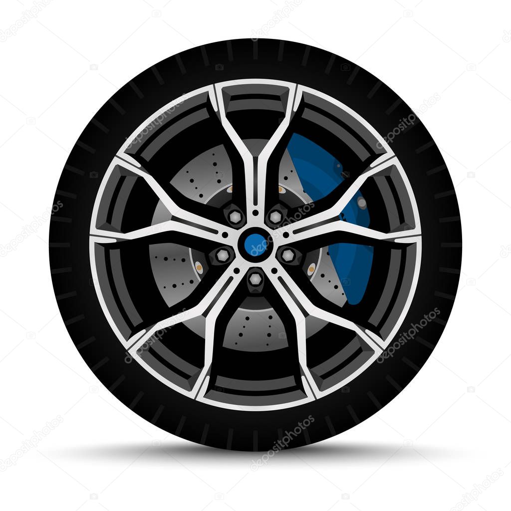 sport car wheel. tire with brake system