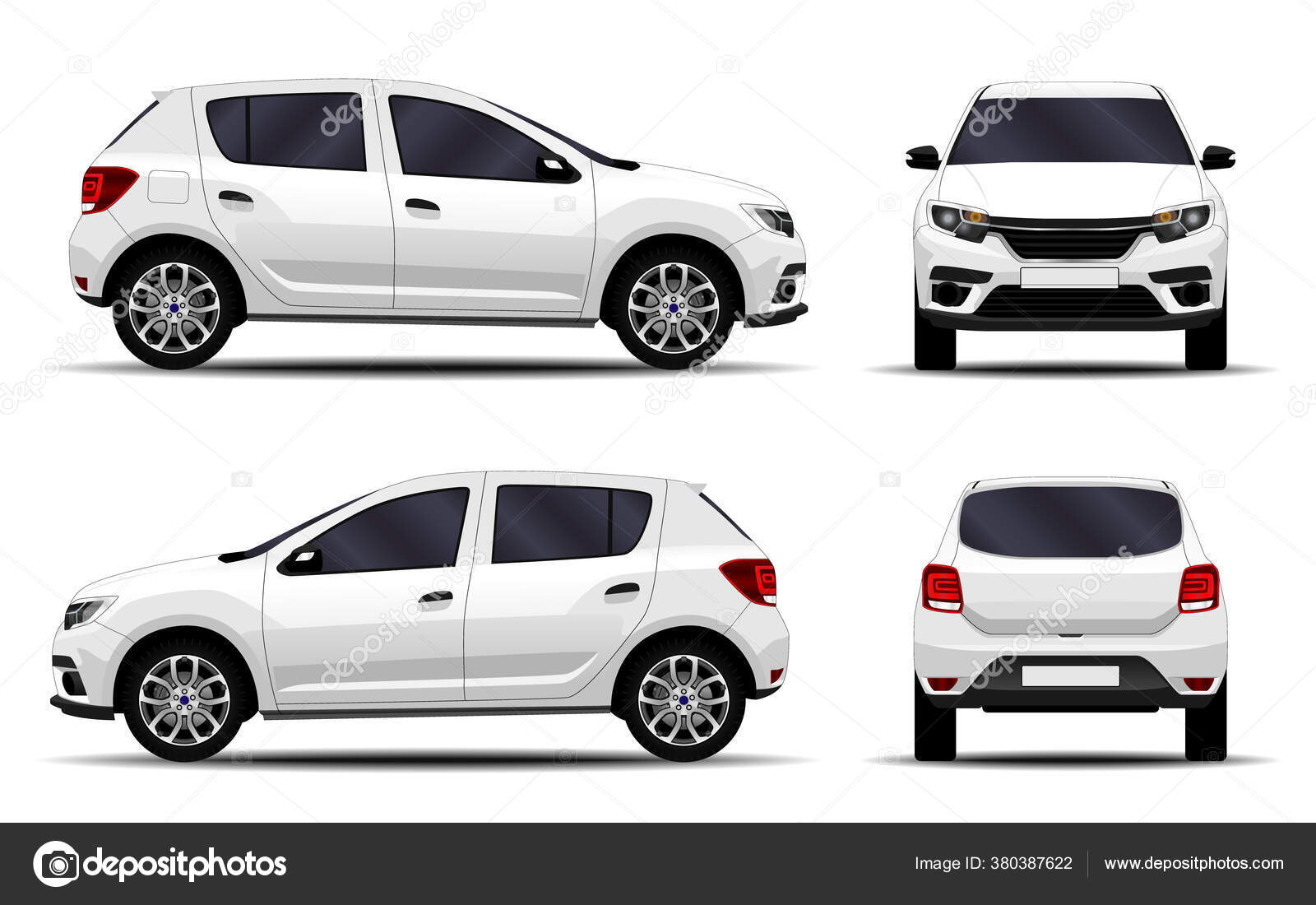 Realistic Car Hatchback Front View Side View Back View Stock Vector by