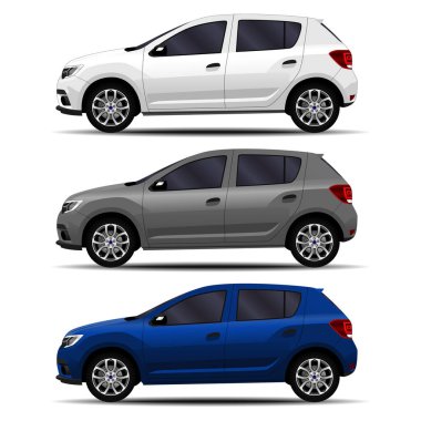 Gerçekçi arabalar hazır. Hatchback. yan görünüm.