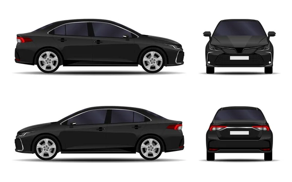 Realistic Car Sedan Front View Side View Back View — Stock Vector