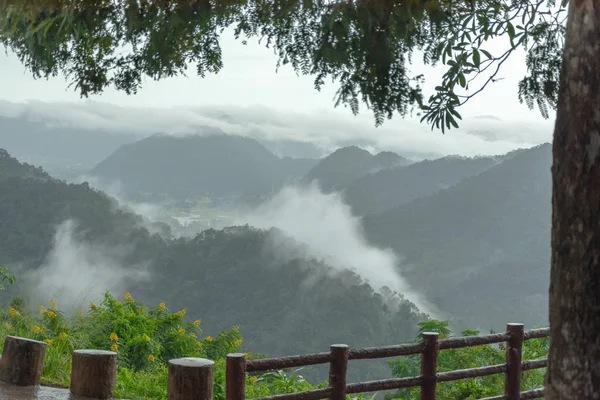 Belle Vue Aérienne Des Collines Avec Brouillard Matin Point Vue — Photo