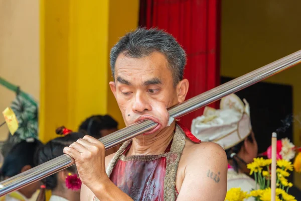 Phang Nga Tayland Ekim 2018 Keskin Çelik Vejetaryen Festivali Geçit — Stok fotoğraf
