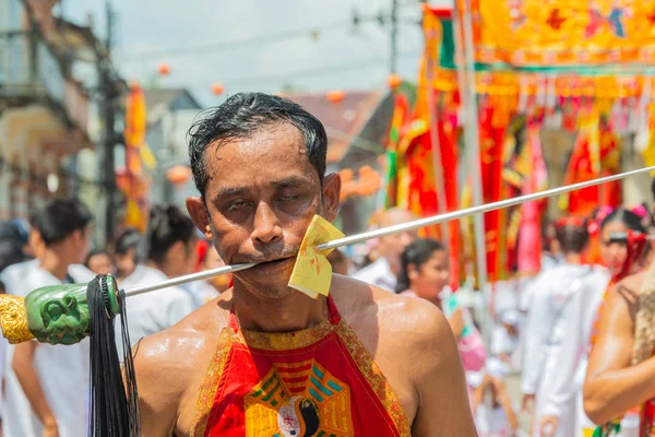 Phang Nga Tailandia Octubre 2018 Hombre Que Demuestra Acero Afilado — Foto de Stock