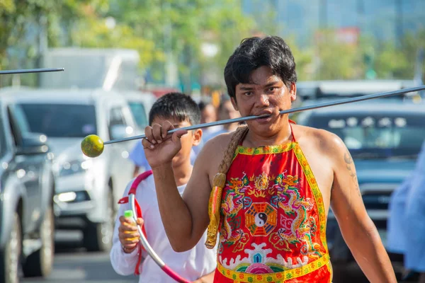 Phang Nga Tayland Ekim 2018 Keskin Çelik Vejetaryen Festivali Geçit — Stok fotoğraf