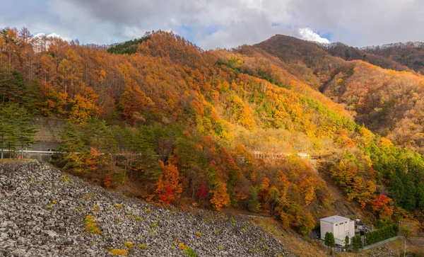 Beautiful autumn on mountain along country road in Japan