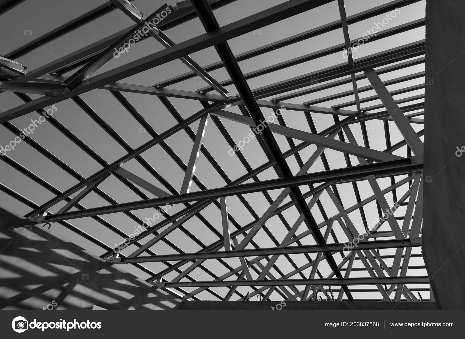 Structure Steel Roof Frame Building Construction Black White