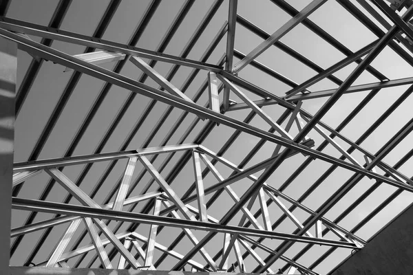 Structure Cadre Toit Acier Pour Construction Bâtiments Photo Noir Blanc — Photo