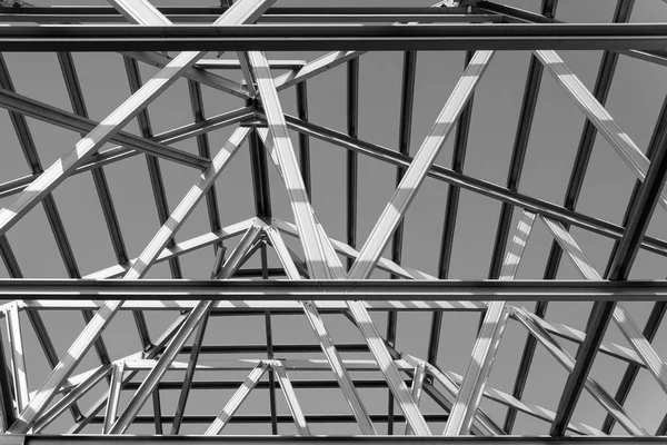 Structure Cadre Toit Acier Pour Construction Bâtiments Photo Noir Blanc — Photo
