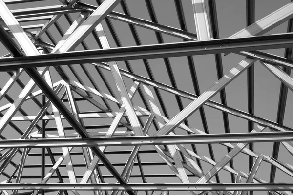 Estructura Estructura Techo Acero Para Construcción Edificios Foto Blanco Negro — Foto de Stock