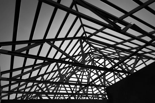 Structure Cadre Toit Acier Pour Construction Bâtiments Photo Noir Blanc — Photo