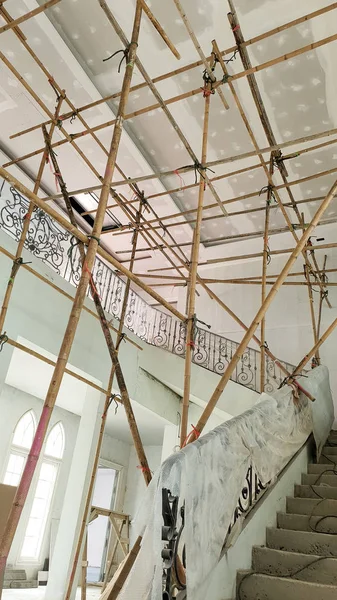 Andamios Bambú Para Trabajos Construcción Nos Facilitado Subir Una Parte — Foto de Stock