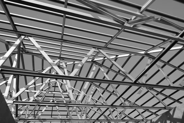 Estructura Estructura Techo Acero Para Construcción Edificios Foto Blanco Negro — Foto de Stock