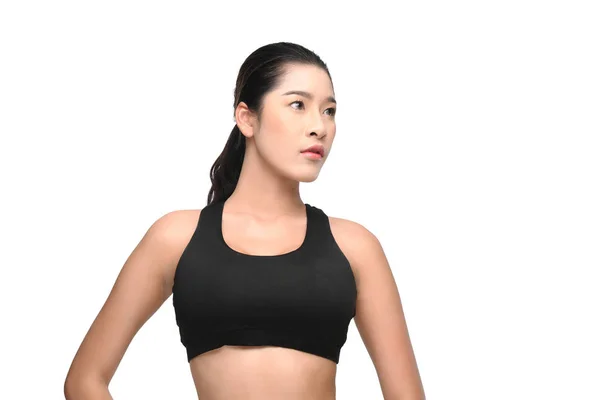 Portret Van Fitness Vrouw Zwarte Sportkleding Geïsoleerd Een Witte Achtergrond — Stockfoto