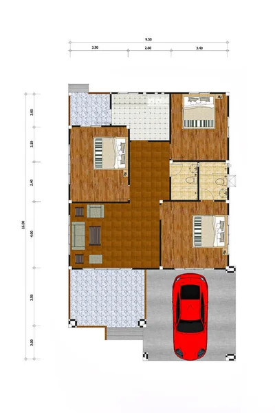 Huis plan kleur tekening. — Stockfoto